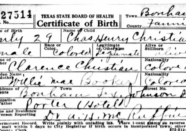 Charlie Christian's birth certificate