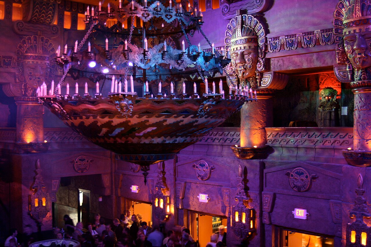 The chandelier inside the Aztec Theatre in San Antonio