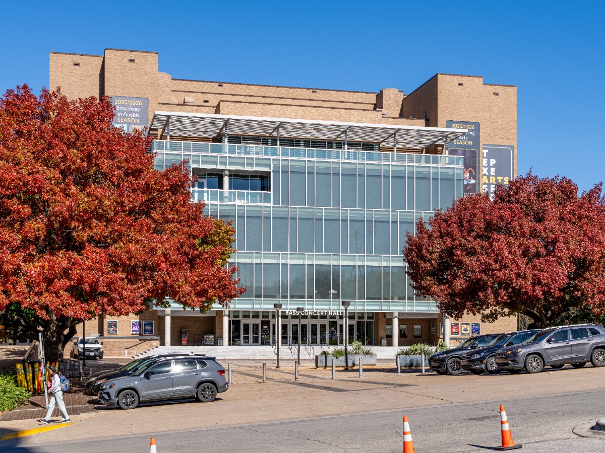 Exterior of Bass Concert Hall on the University of Texas at Austin campus