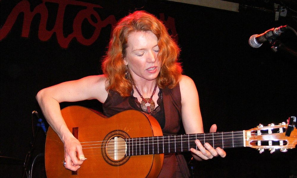 Sue Foley playing guitar, ahead of her Kessler Theater show